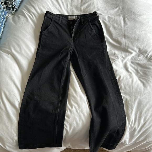 Everlane Womens Size 27 Black Button Fly High Wise Wide Leg Jeans - Picture 3 of 4